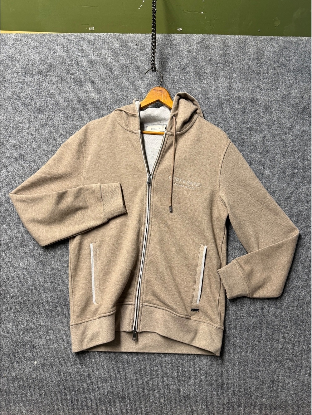 Bugatchi Surf & Sand Full Zip Hoodie Mens S Taupe